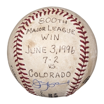1996 Jim Leyland Game Used, Signed & Inscribed ONL Coleman Baseball From 800th Career Managerial Win on 6/3/96 (Beckett)